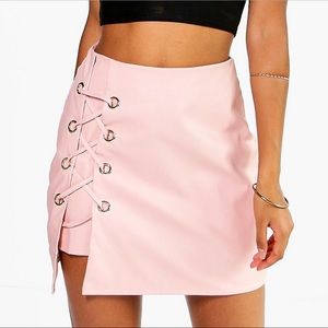 Pink Faux Leather Skirt